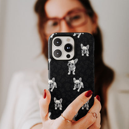 Semi-Handprinted Tough Matte French Bulldog Black iPhone Case