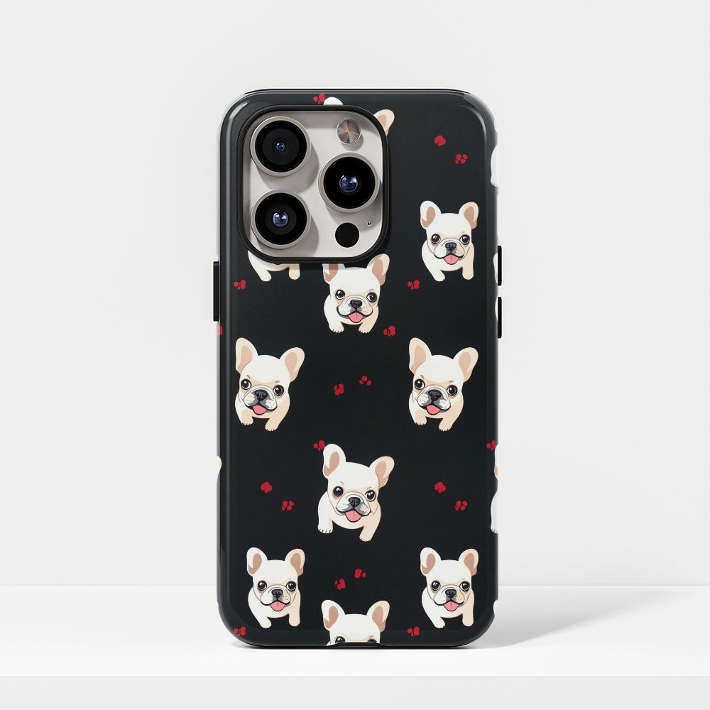 Double-Layer Semi-Handprinted Tough Matte French Bulldog Black iPhone Case