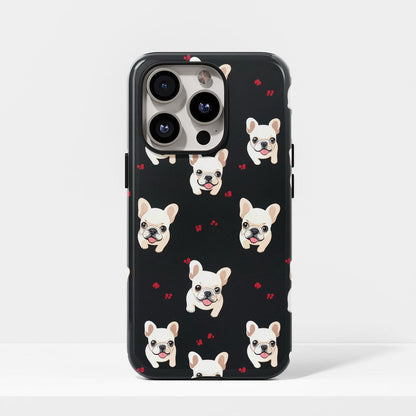 Double-Layer Semi-Handprinted Tough Matte French Bulldog Black iPhone Case