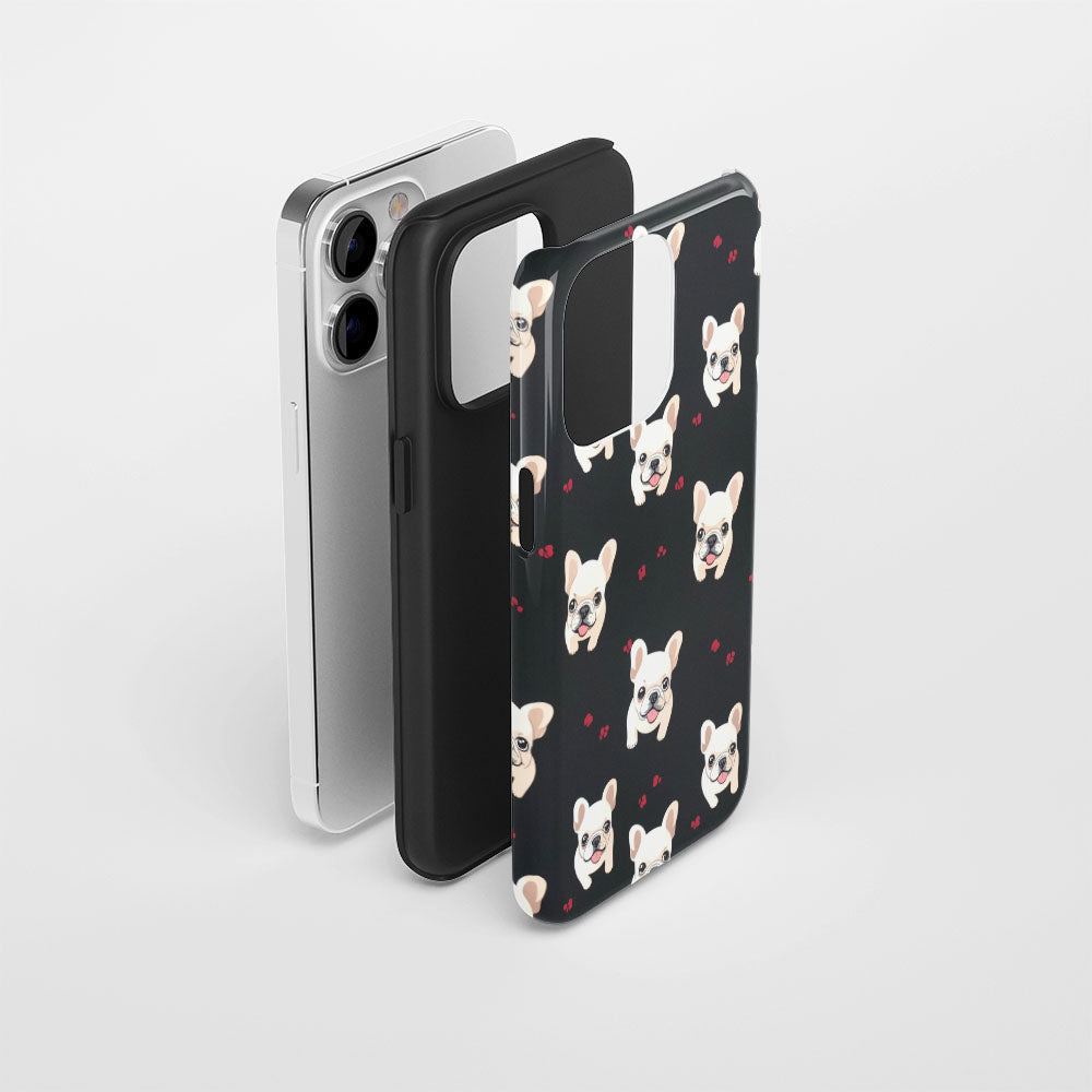 Double-Layer Semi-Handprinted Tough Matte French Bulldog Black iPhone Case