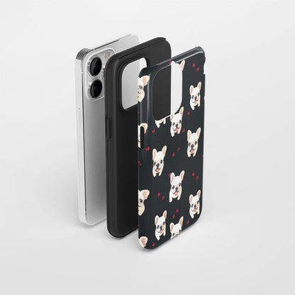 Double-Layer Semi-Handprinted Tough Matte French Bulldog Black iPhone Case