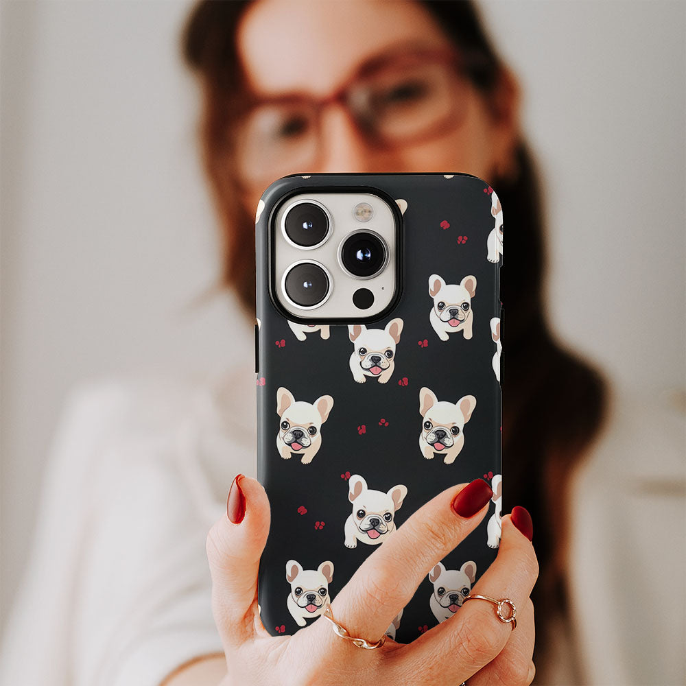 Double-Layer Semi-Handprinted Tough Matte French Bulldog Black iPhone Case