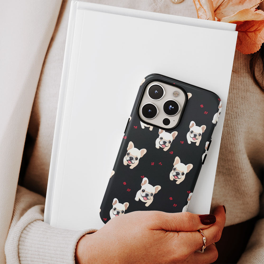 Double-Layer Semi-Handprinted Tough Matte French Bulldog Black iPhone Case