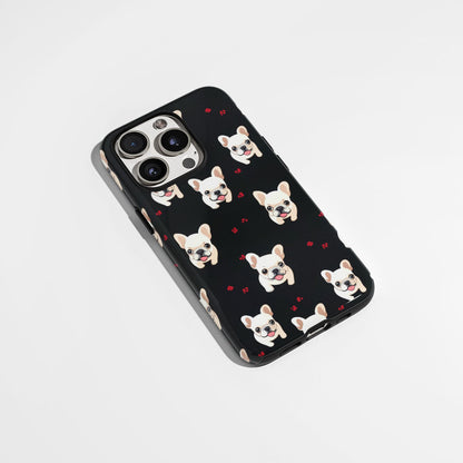 Double-Layer Semi-Handprinted Tough Matte French Bulldog Black iPhone Case