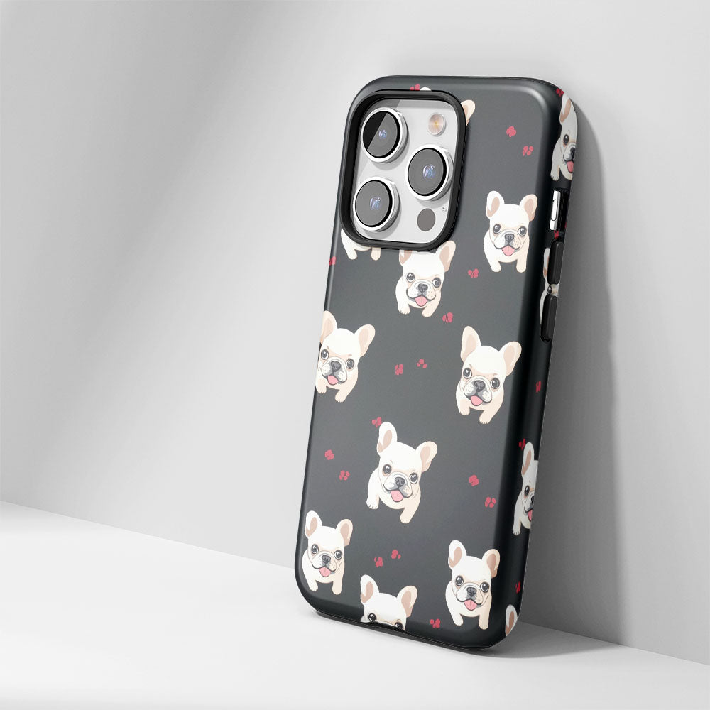 Double-Layer Semi-Handprinted Tough Matte French Bulldog Black iPhone Case