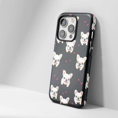 Double-Layer Semi-Handprinted Tough Matte French Bulldog Black iPhone Case
