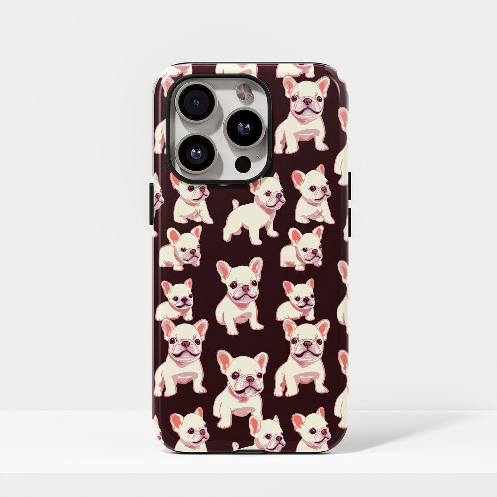 Double-Layer Semi-Handprinted Tough Matte French Bulldog Black iPhone Case