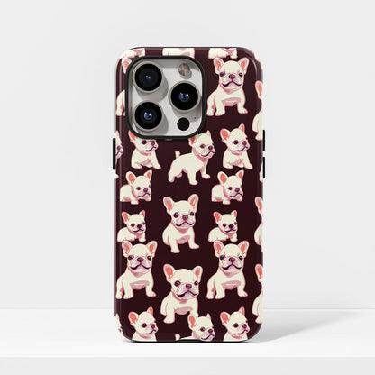 Double-Layer Semi-Handprinted Tough Matte French Bulldog Black iPhone Case