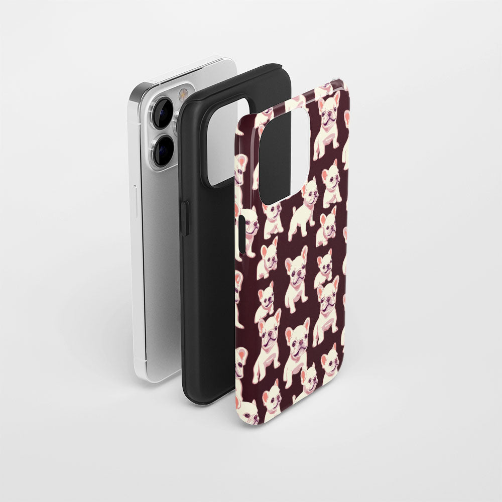 Double-Layer Semi-Handprinted Tough Matte French Bulldog Black iPhone Case