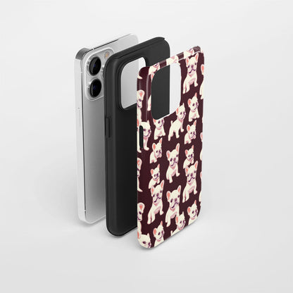 Double-Layer Semi-Handprinted Tough Matte French Bulldog Black iPhone Case