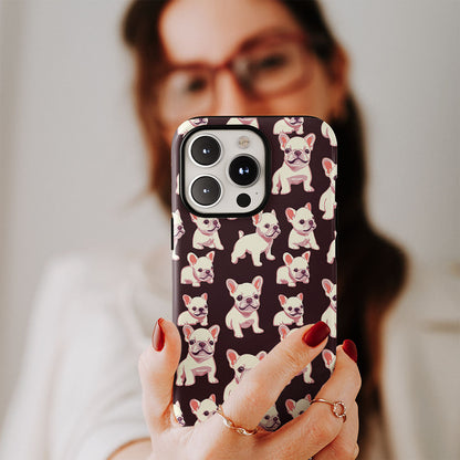 Double-Layer Semi-Handprinted Tough Matte French Bulldog Black iPhone Case