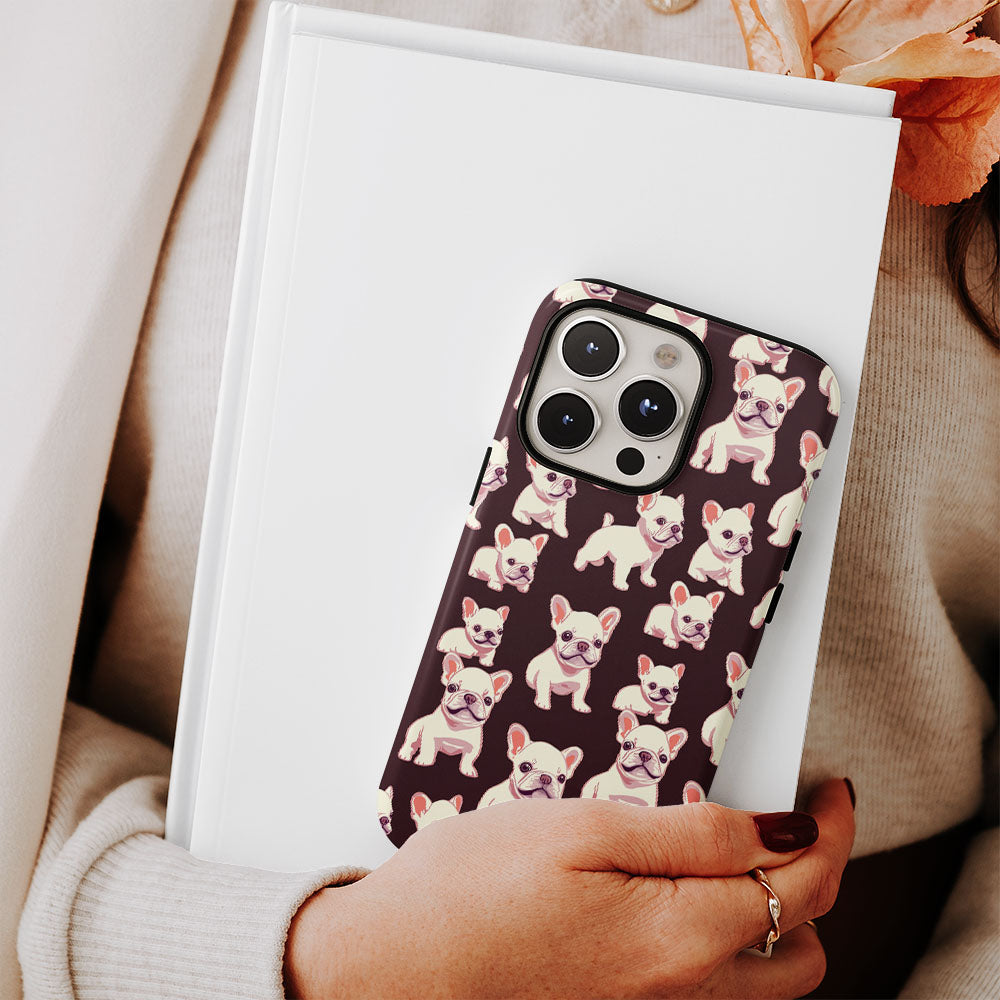 Double-Layer Semi-Handprinted Tough Matte French Bulldog Black iPhone Case