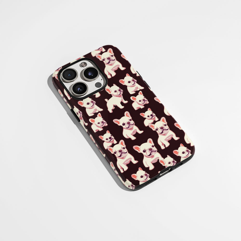 Double-Layer Semi-Handprinted Tough Matte French Bulldog Black iPhone Case