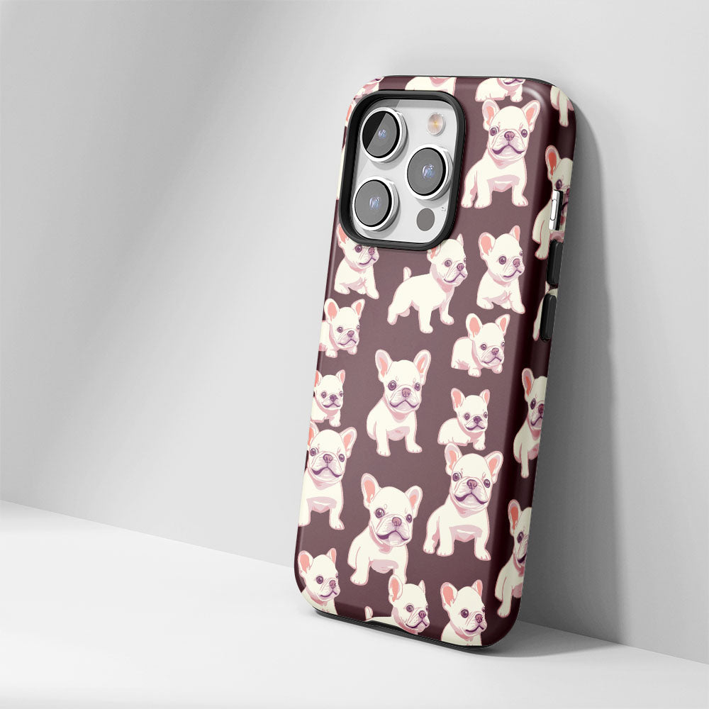 Double-Layer Semi-Handprinted Tough Matte French Bulldog Black iPhone Case