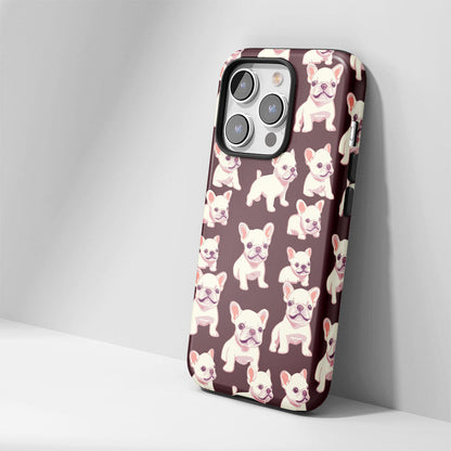 Double-Layer Semi-Handprinted Tough Matte French Bulldog Black iPhone Case