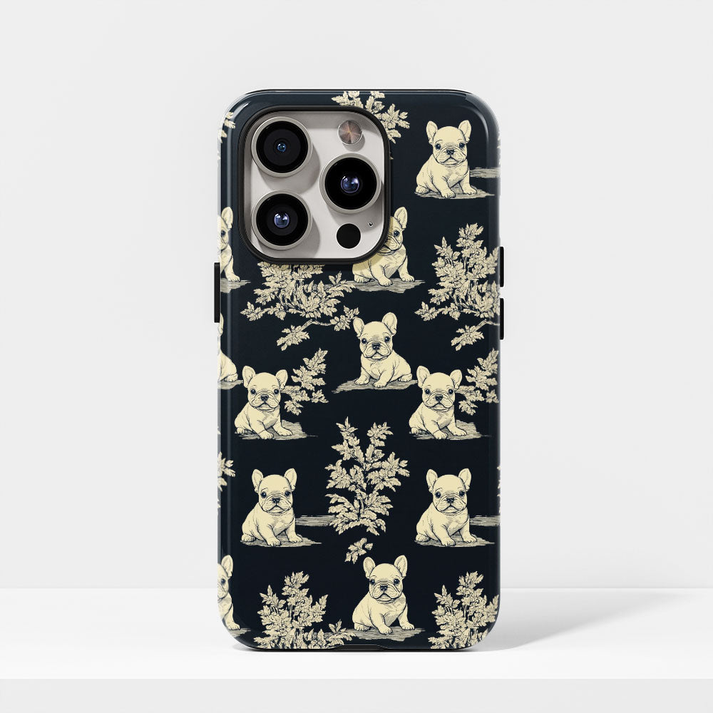 Double-Layer Semi-Handprinted Tough Matte French Bulldog Black iPhone Case
