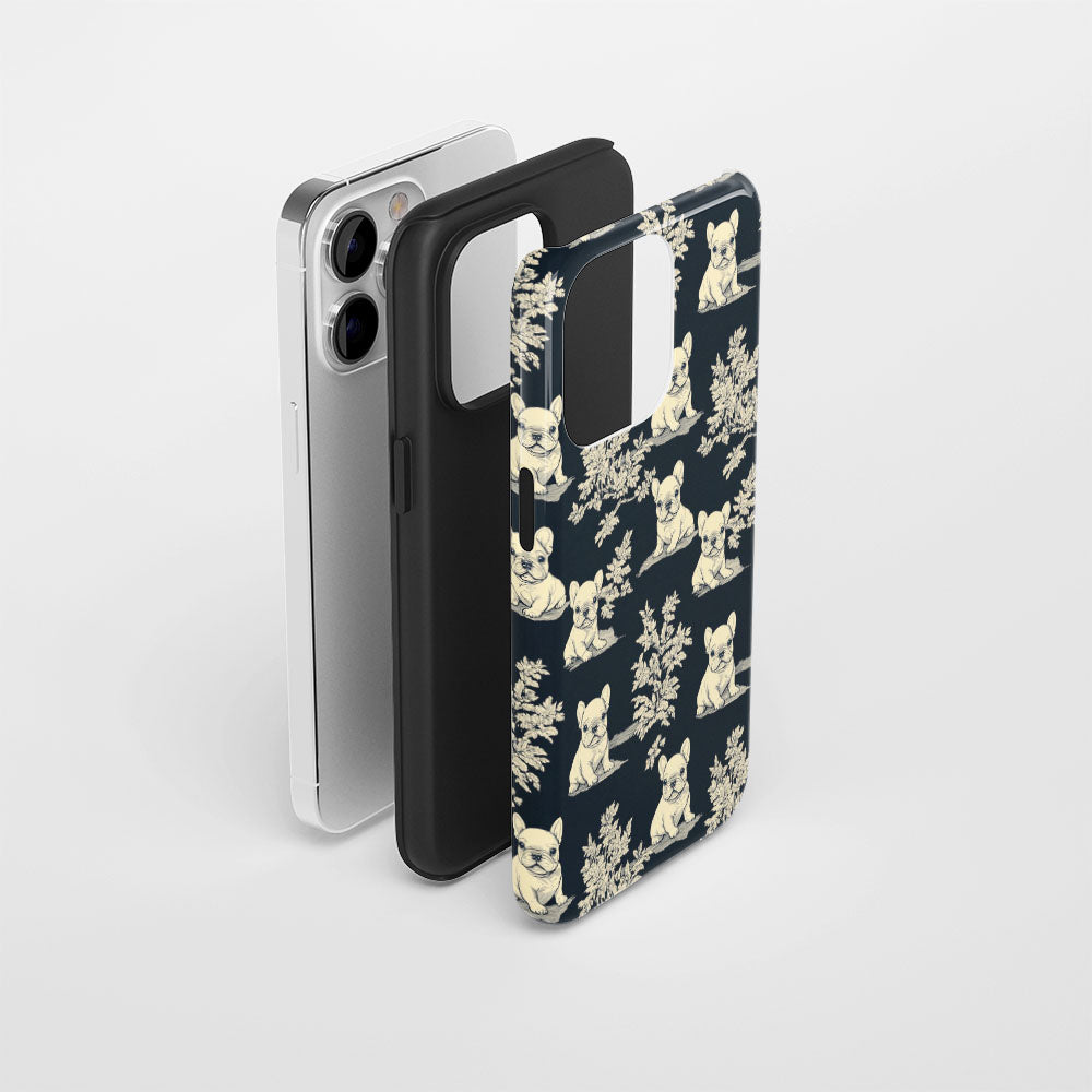 Double-Layer Semi-Handprinted Tough Matte French Bulldog Black iPhone Case
