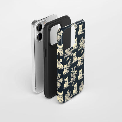 Double-Layer Semi-Handprinted Tough Matte French Bulldog Black iPhone Case