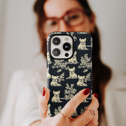 Double-Layer Semi-Handprinted Tough Matte French Bulldog Black iPhone Case