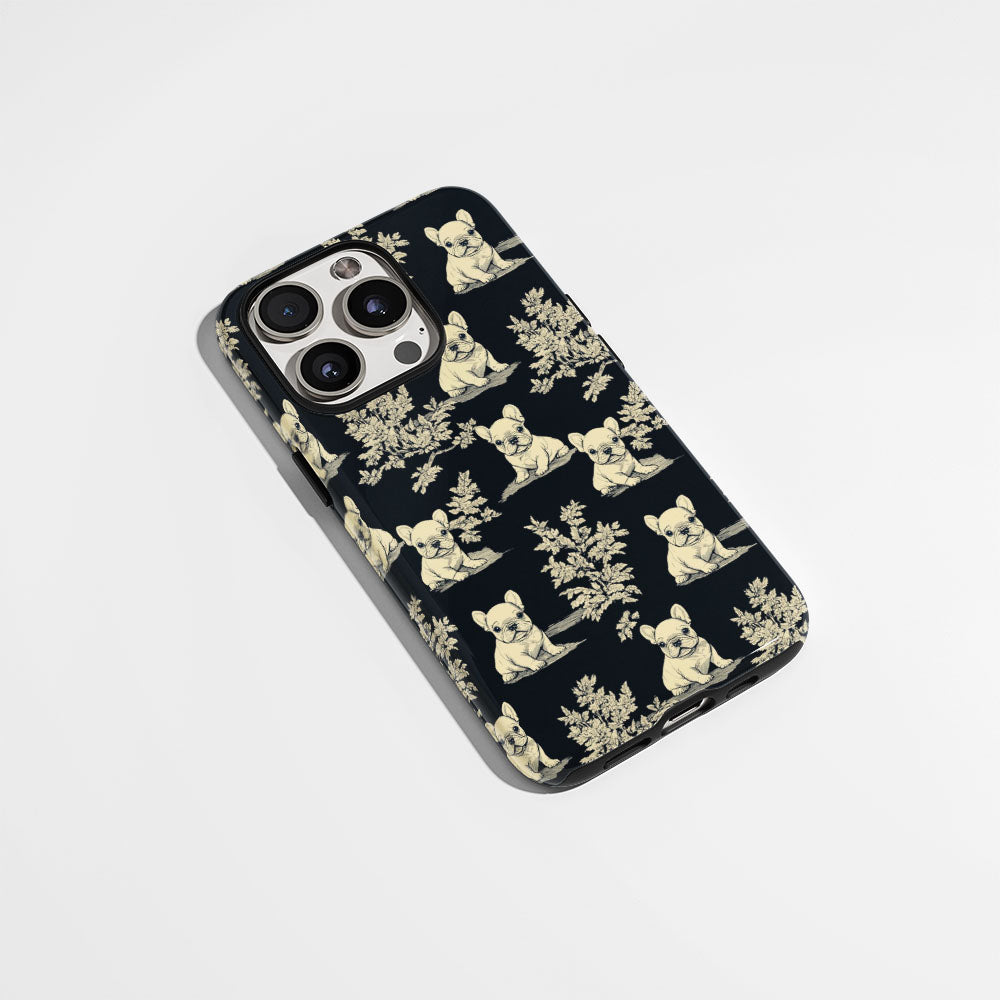 Double-Layer Semi-Handprinted Tough Matte French Bulldog Black iPhone Case