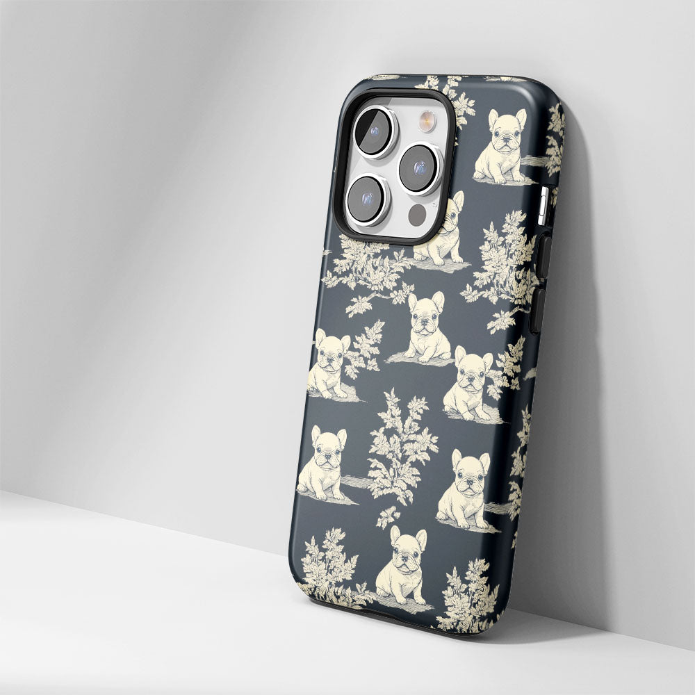 Double-Layer Semi-Handprinted Tough Matte French Bulldog Black iPhone Case