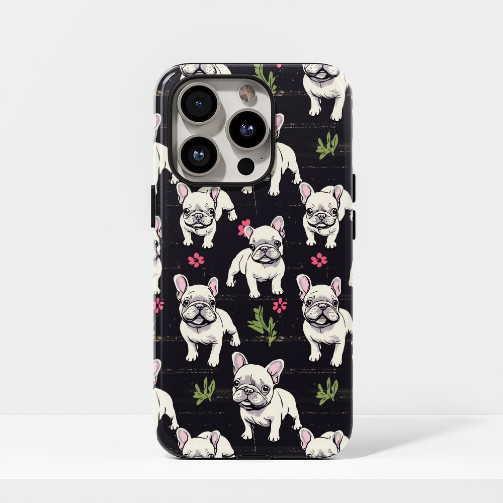 Double-Layer Semi-Handprinted Tough Matte French Bulldog Black iPhone Case