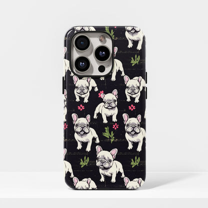 Double-Layer Semi-Handprinted Tough Matte French Bulldog Black iPhone Case