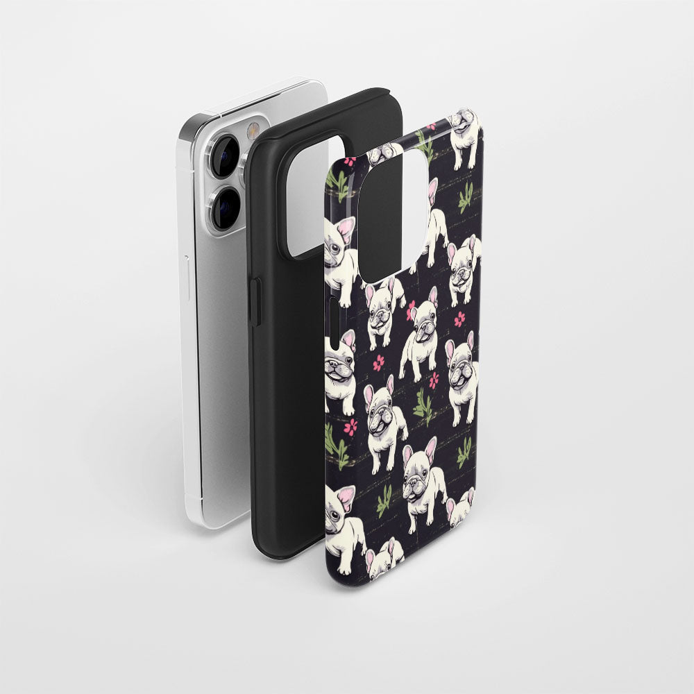 Double-Layer Semi-Handprinted Tough Matte French Bulldog Black iPhone Case