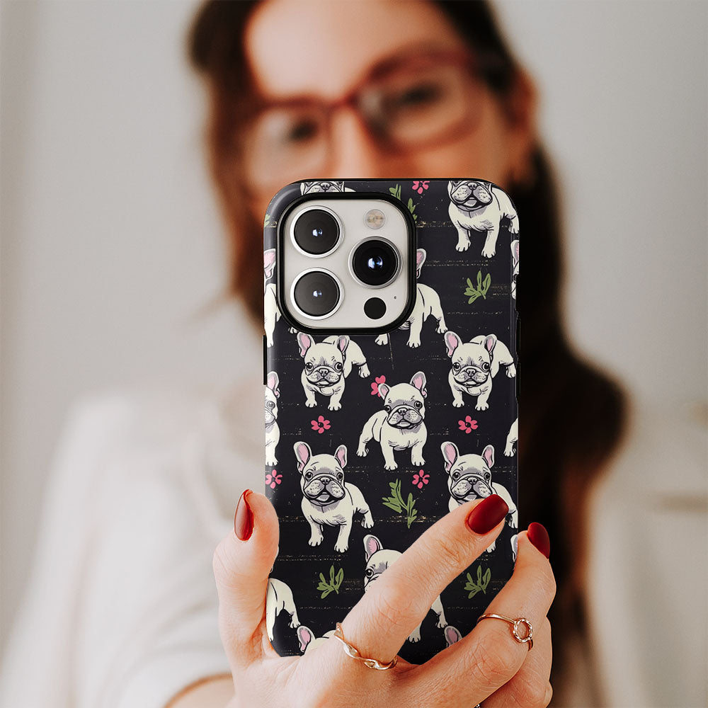 Double-Layer Semi-Handprinted Tough Matte French Bulldog Black iPhone Case