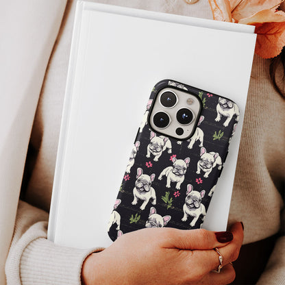 Double-Layer Semi-Handprinted Tough Matte French Bulldog Black iPhone Case