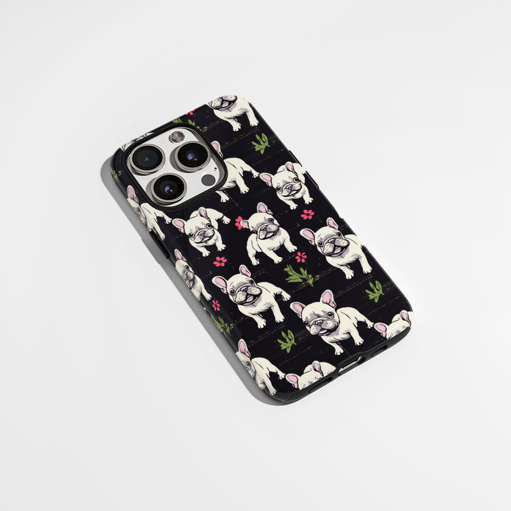 Double-Layer Semi-Handprinted Tough Matte French Bulldog Black iPhone Case