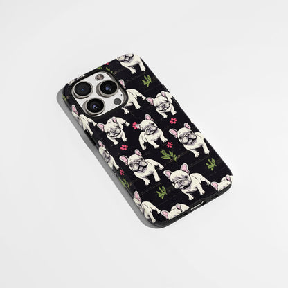 Double-Layer Semi-Handprinted Tough Matte French Bulldog Black iPhone Case