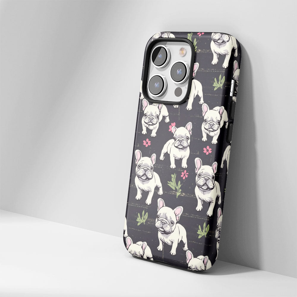 Double-Layer Semi-Handprinted Tough Matte French Bulldog Black iPhone Case