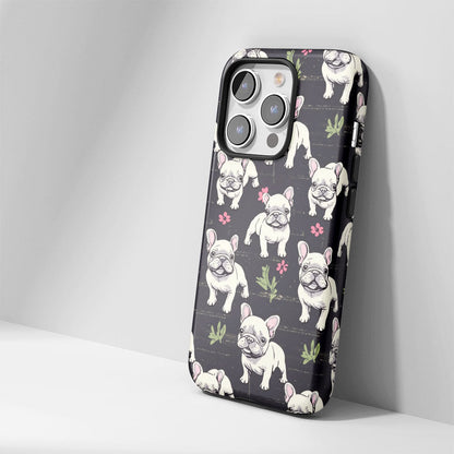 Double-Layer Semi-Handprinted Tough Matte French Bulldog Black iPhone Case