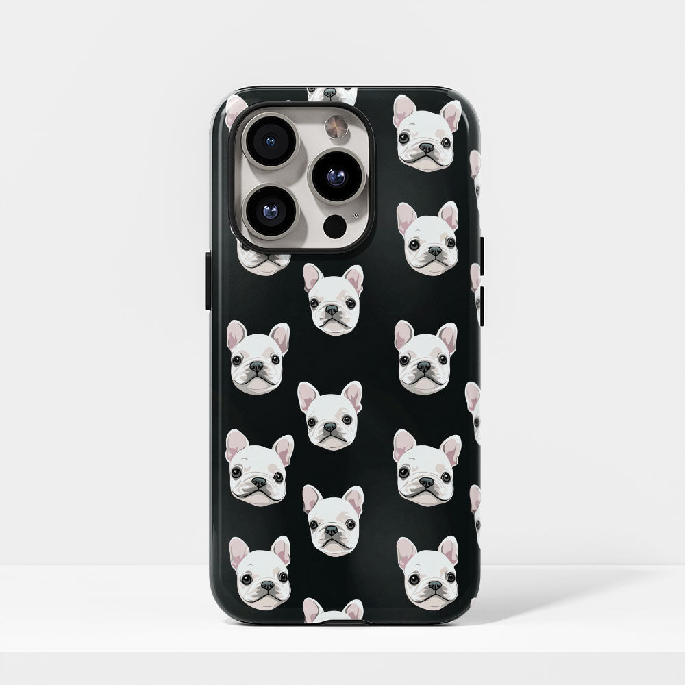 Double-Layer Semi-Handprinted Tough Matte French Bulldog Black iPhone Case