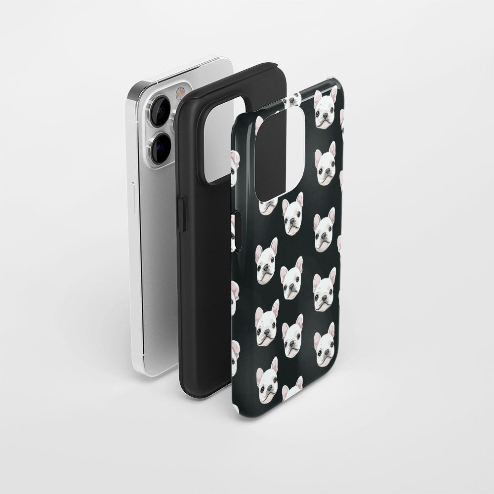Double-Layer Semi-Handprinted Tough Matte French Bulldog Black iPhone Case