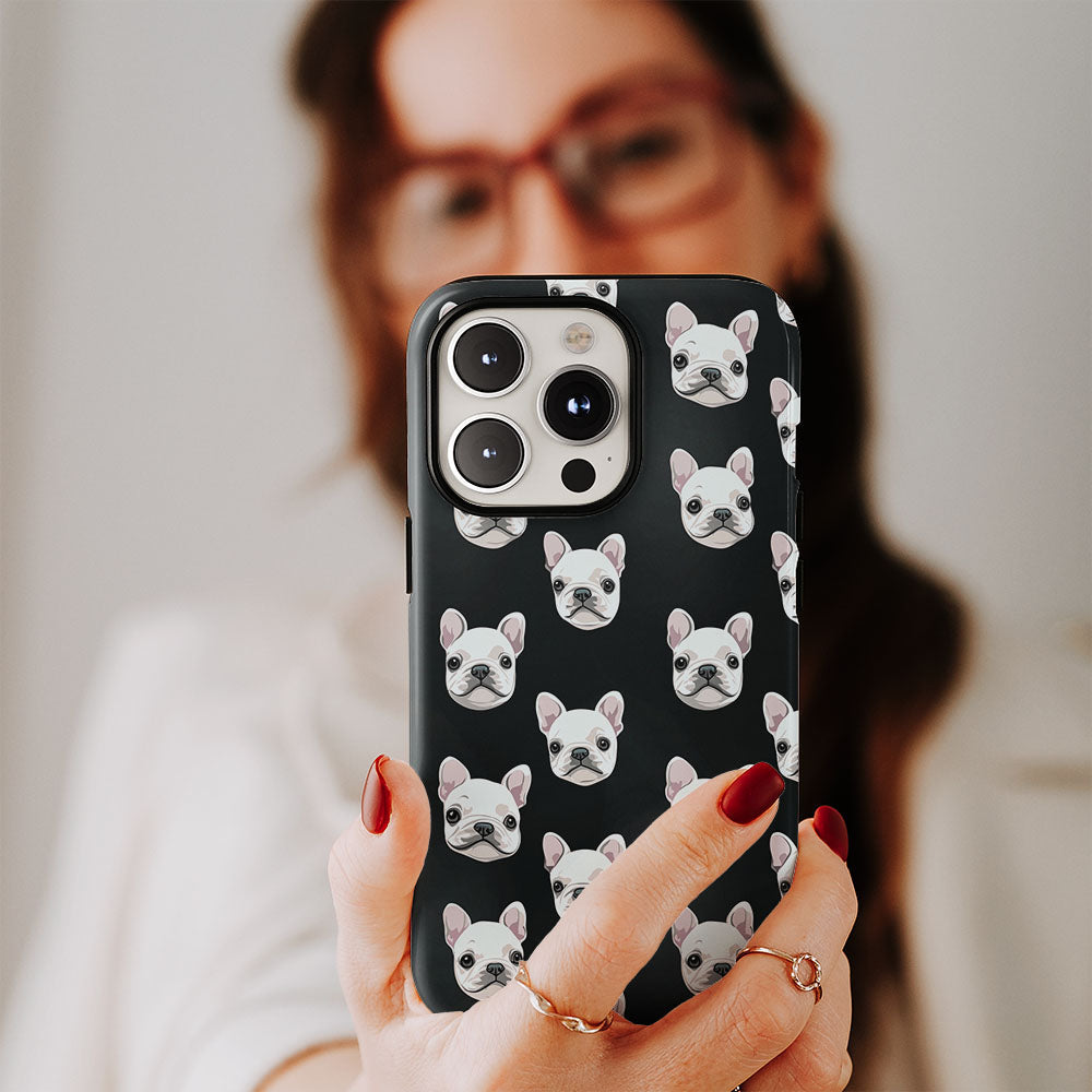 Double-Layer Semi-Handprinted Tough Matte French Bulldog Black iPhone Case