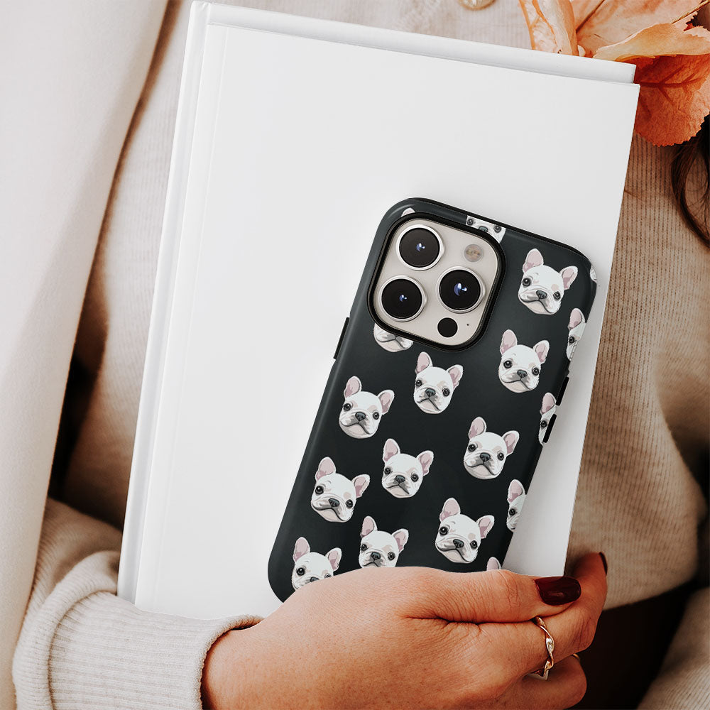 Double-Layer Semi-Handprinted Tough Matte French Bulldog Black iPhone Case