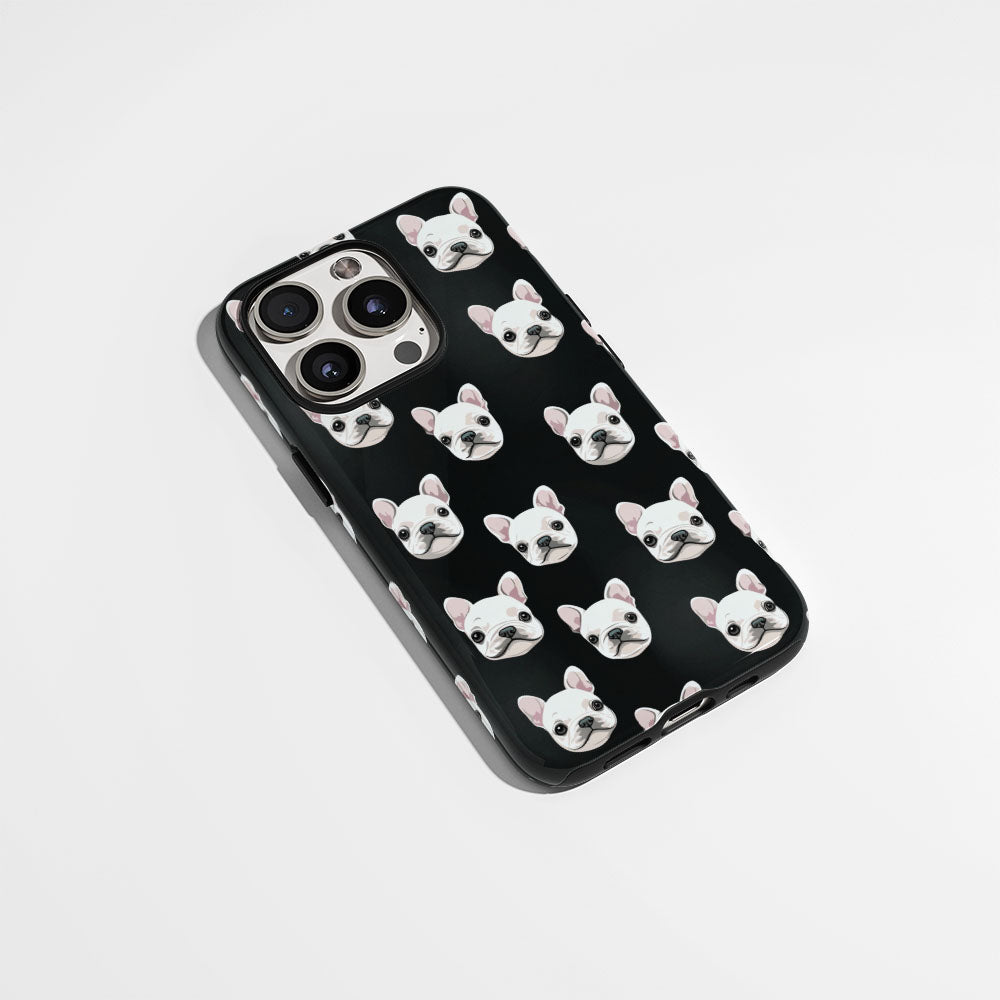 Double-Layer Semi-Handprinted Tough Matte French Bulldog Black iPhone Case