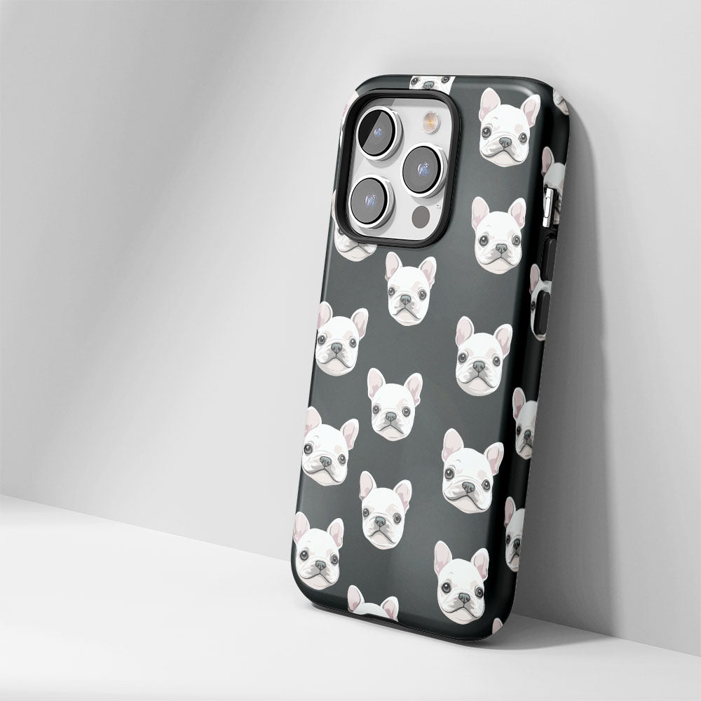 Double-Layer Semi-Handprinted Tough Matte French Bulldog Black iPhone Case