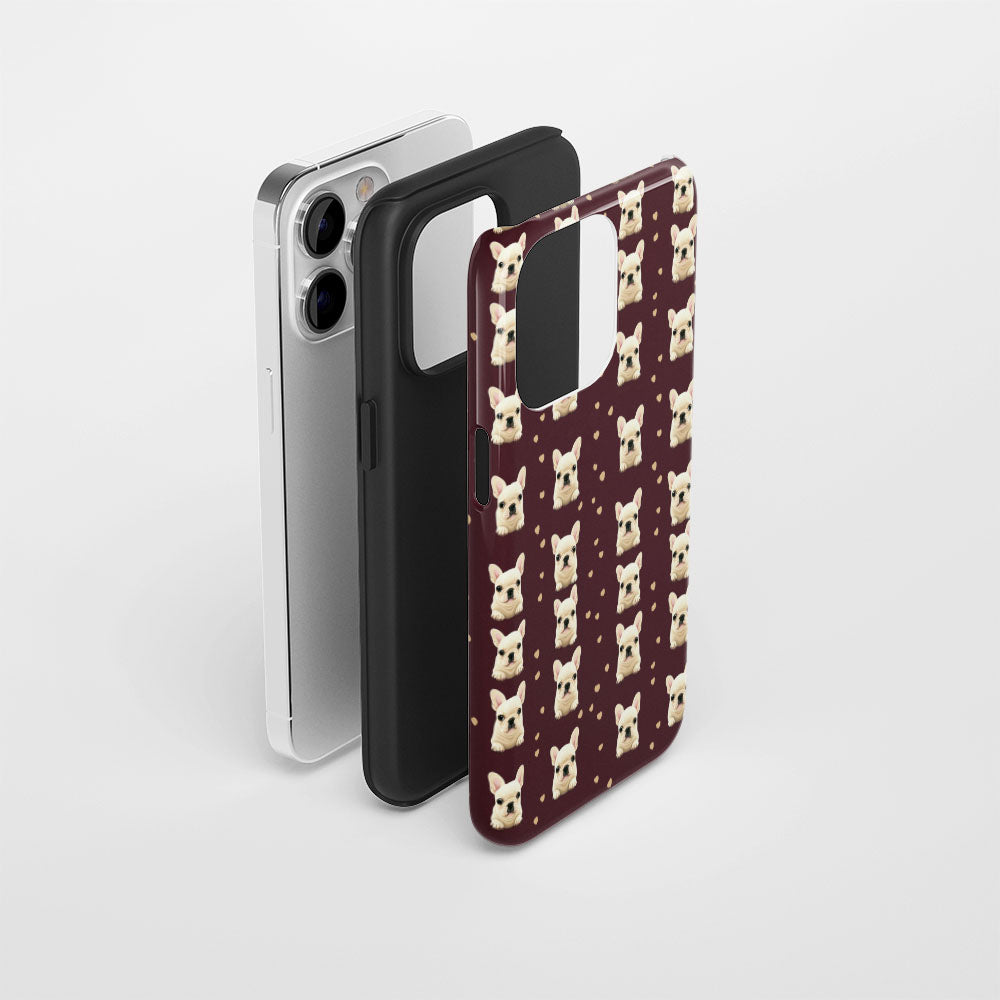 Double-Layer Semi-Handprinted Tough Matte French Bulldog Black iPhone Case