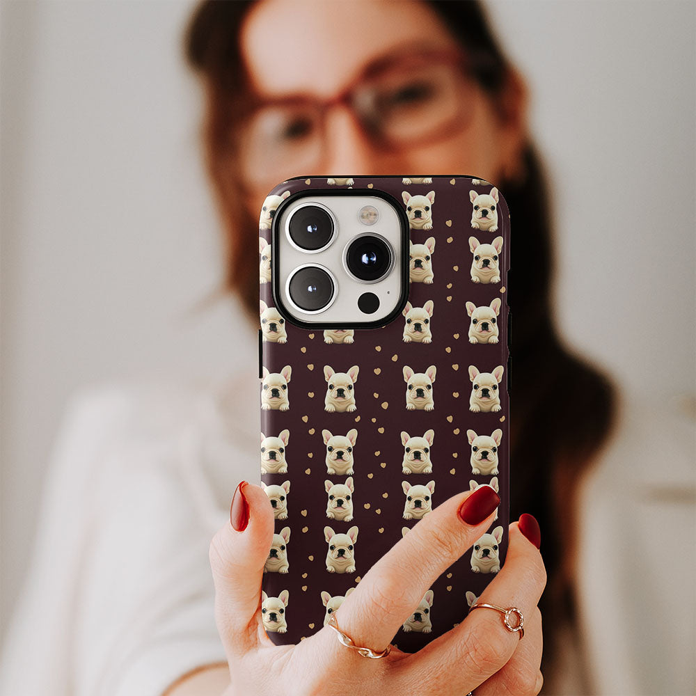 Double-Layer Semi-Handprinted Tough Matte French Bulldog Black iPhone Case