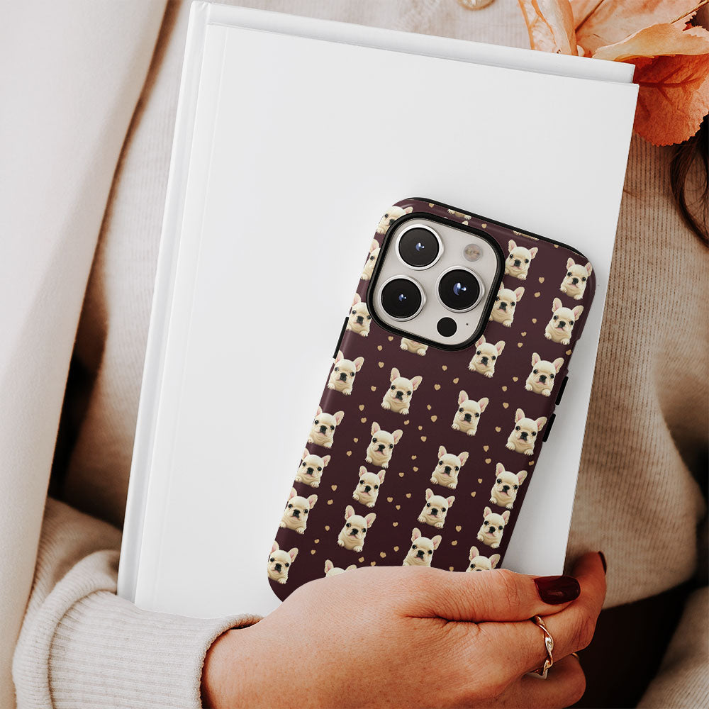 Double-Layer Semi-Handprinted Tough Matte French Bulldog Black iPhone Case