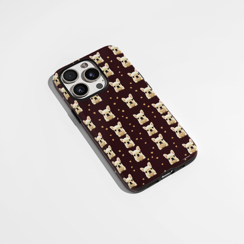 Double-Layer Semi-Handprinted Tough Matte French Bulldog Black iPhone Case