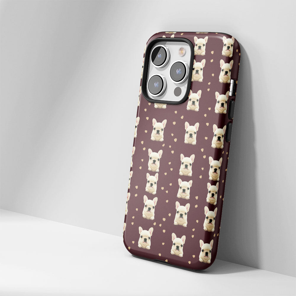 Double-Layer Semi-Handprinted Tough Matte French Bulldog Black iPhone Case
