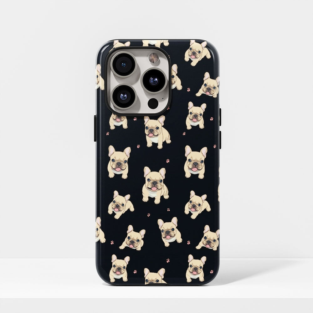 Semi-Handprinted Tough Matte French Bulldog Black iPhone Case