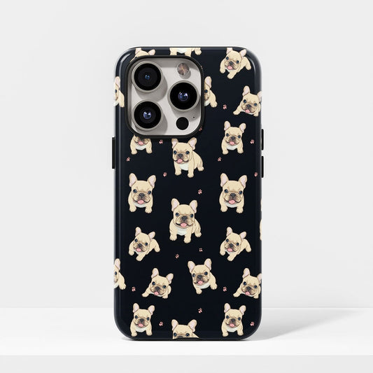 Semi-Handprinted Tough Matte French Bulldog Black iPhone Case