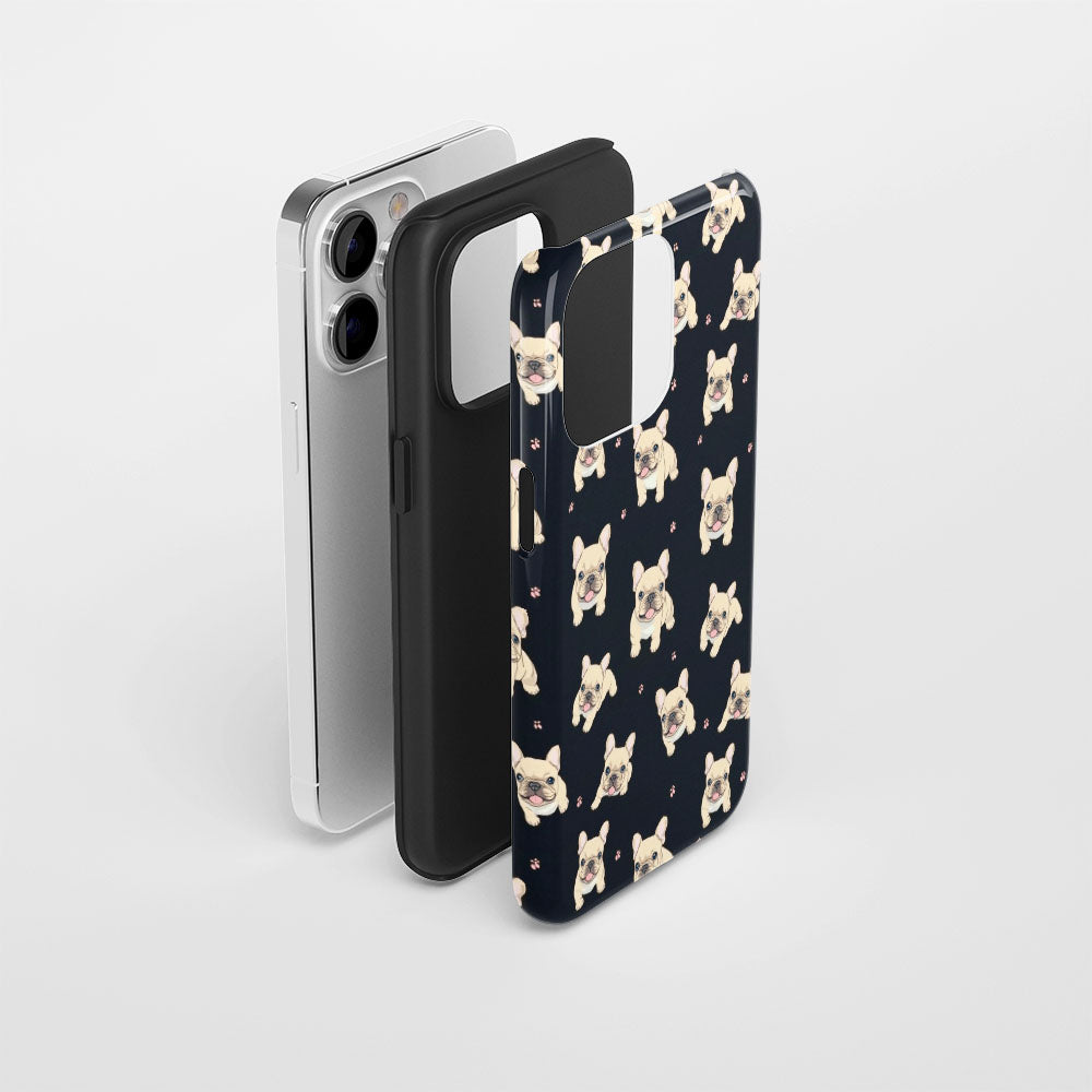 Semi-Handprinted Tough Matte French Bulldog Black iPhone Case