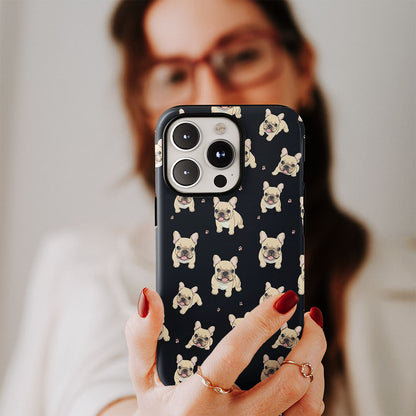 Semi-Handprinted Tough Matte French Bulldog Black iPhone Case