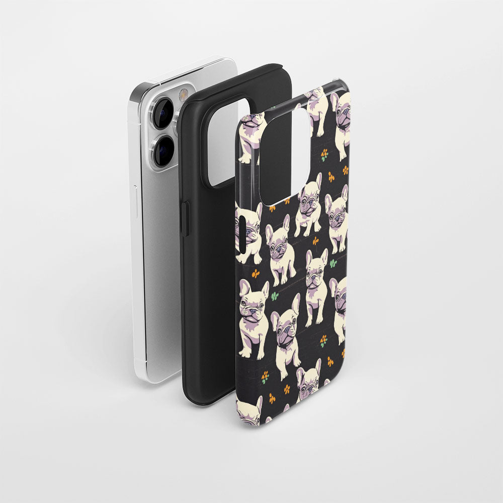 Semi-Handprinted Tough Matte French Bulldog Black iPhone Case